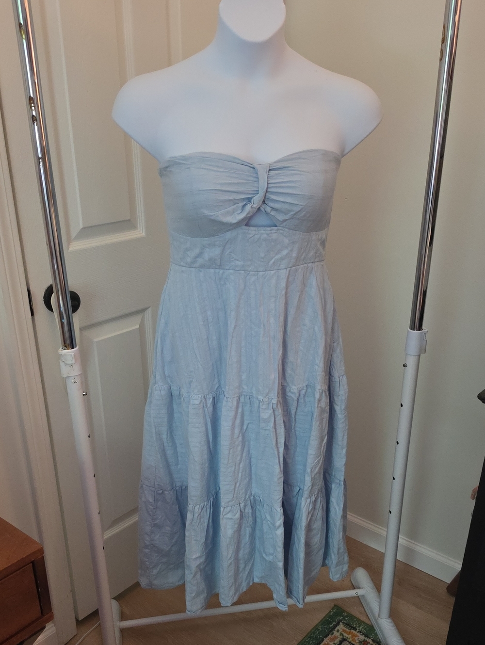 NWOT Altar'd State XXL Strapless Pale Blue Tiered Midi Dress with Cutout Detail